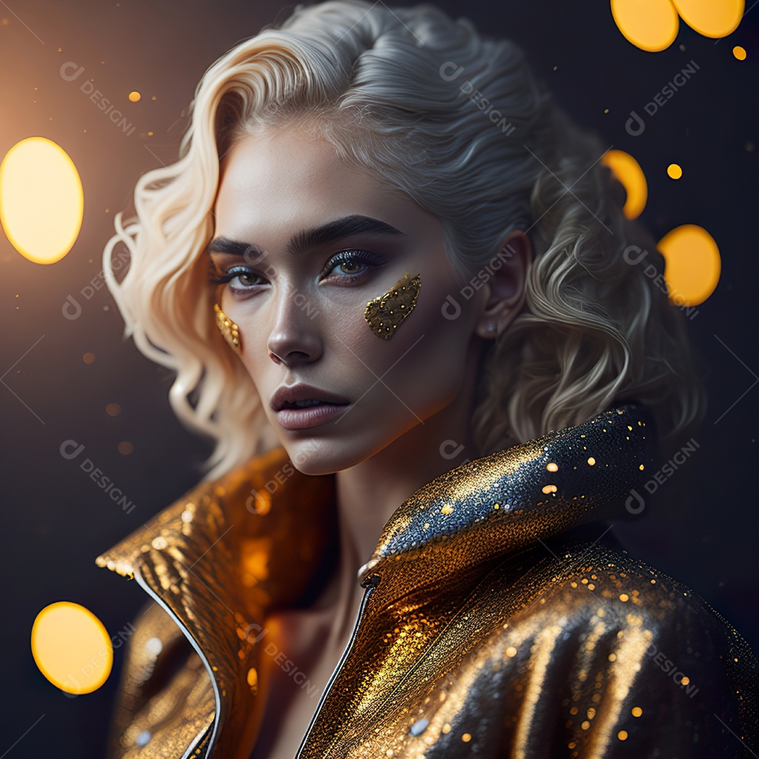 Retrato realista de Mulher com cabelos longos e cacheados