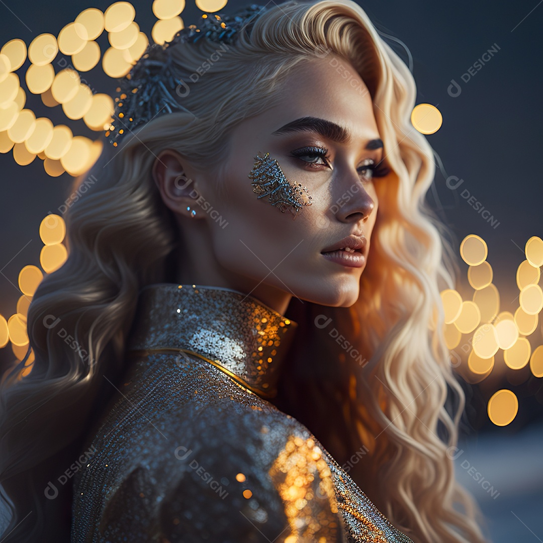 Retrato realista de Mulher com cabelos longos e cacheados