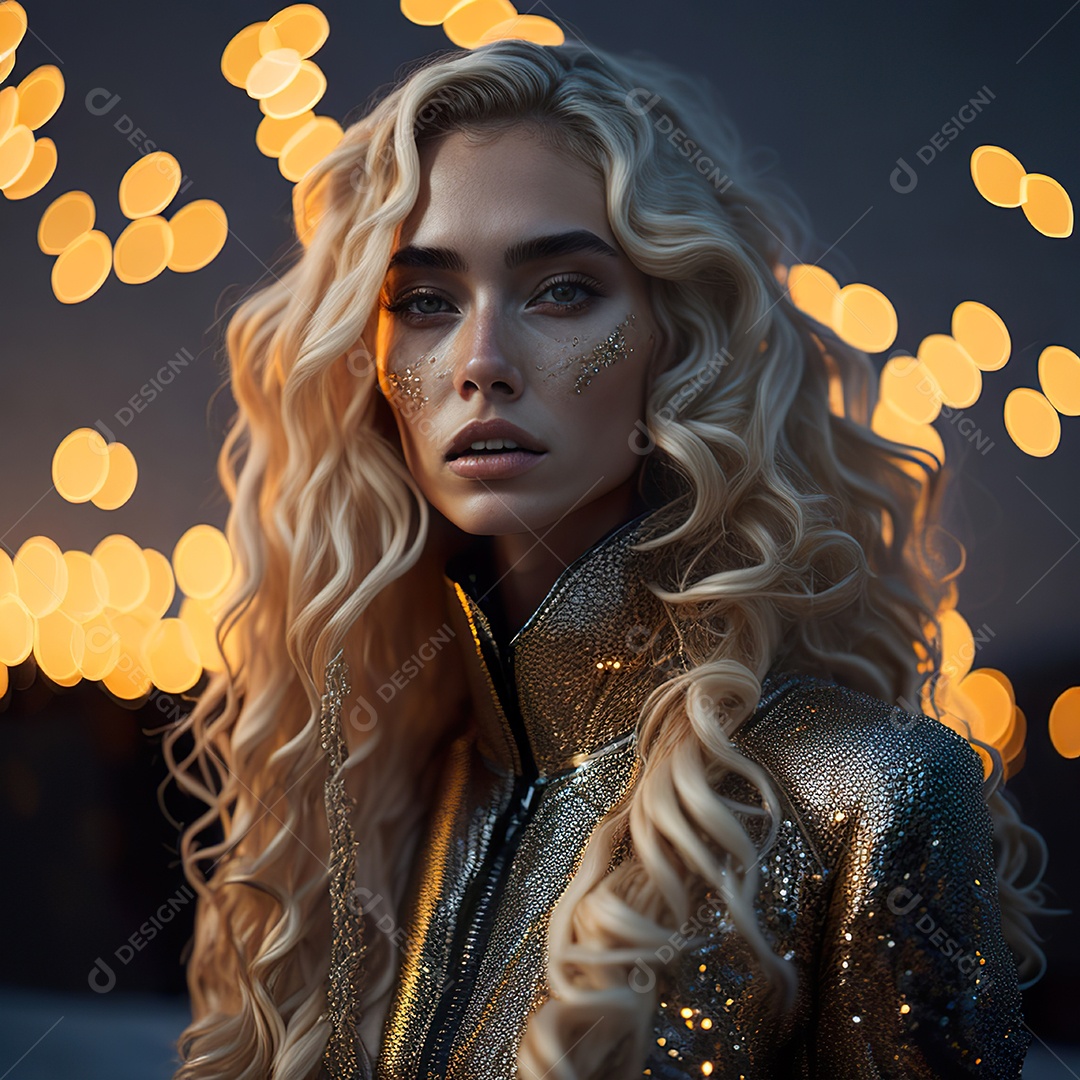 Retrato realista de Mulher com cabelos longos e cacheados