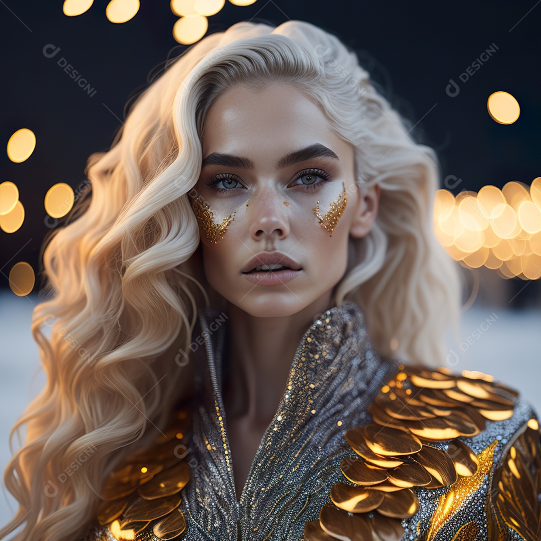 Retrato realista de Mulher com cabelos longos e cacheados