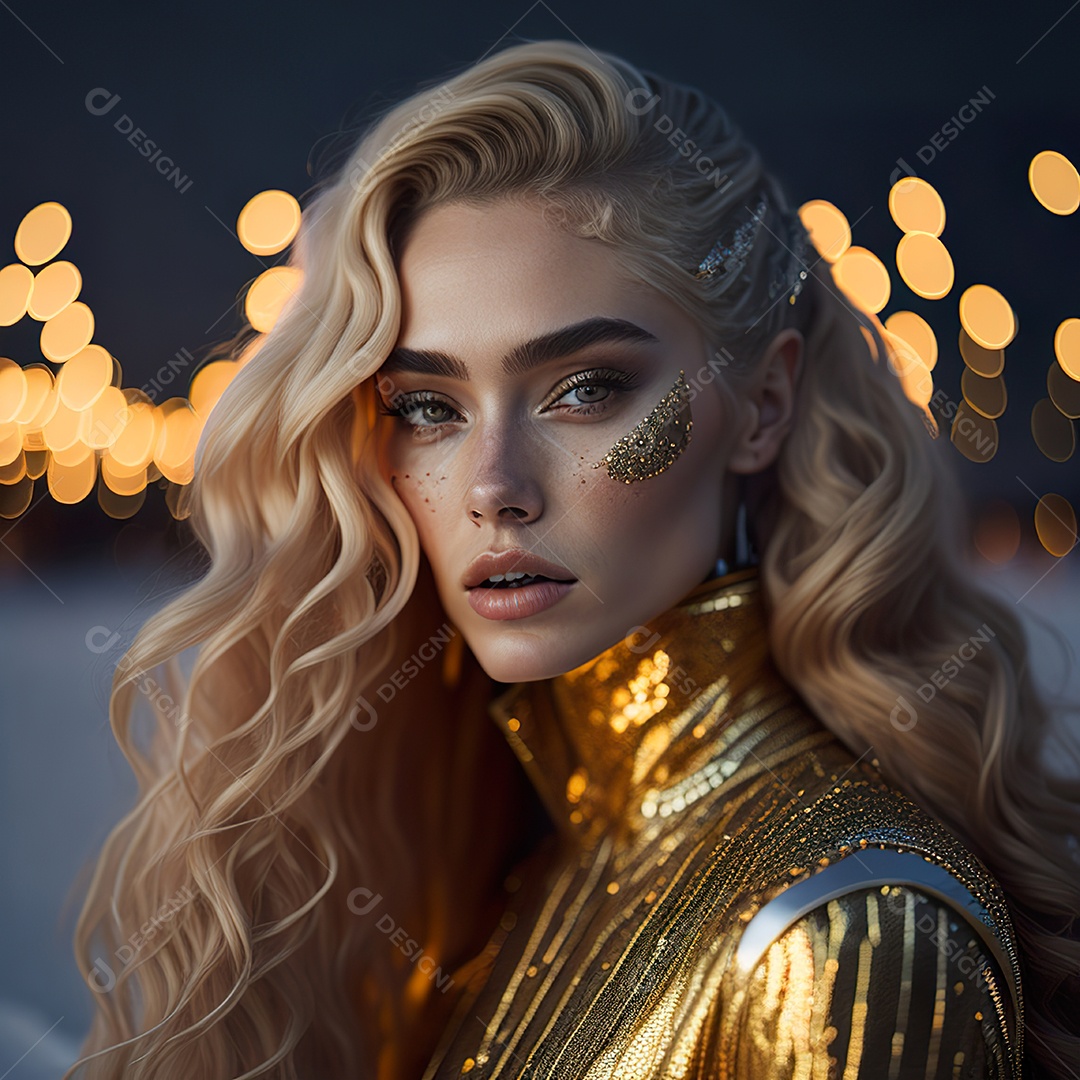 Retrato realista de Mulher com cabelos longos e cacheados