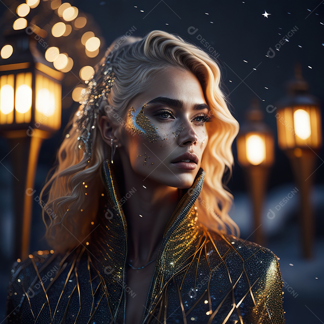 Retrato realista de Mulher com cabelos longos e cacheados