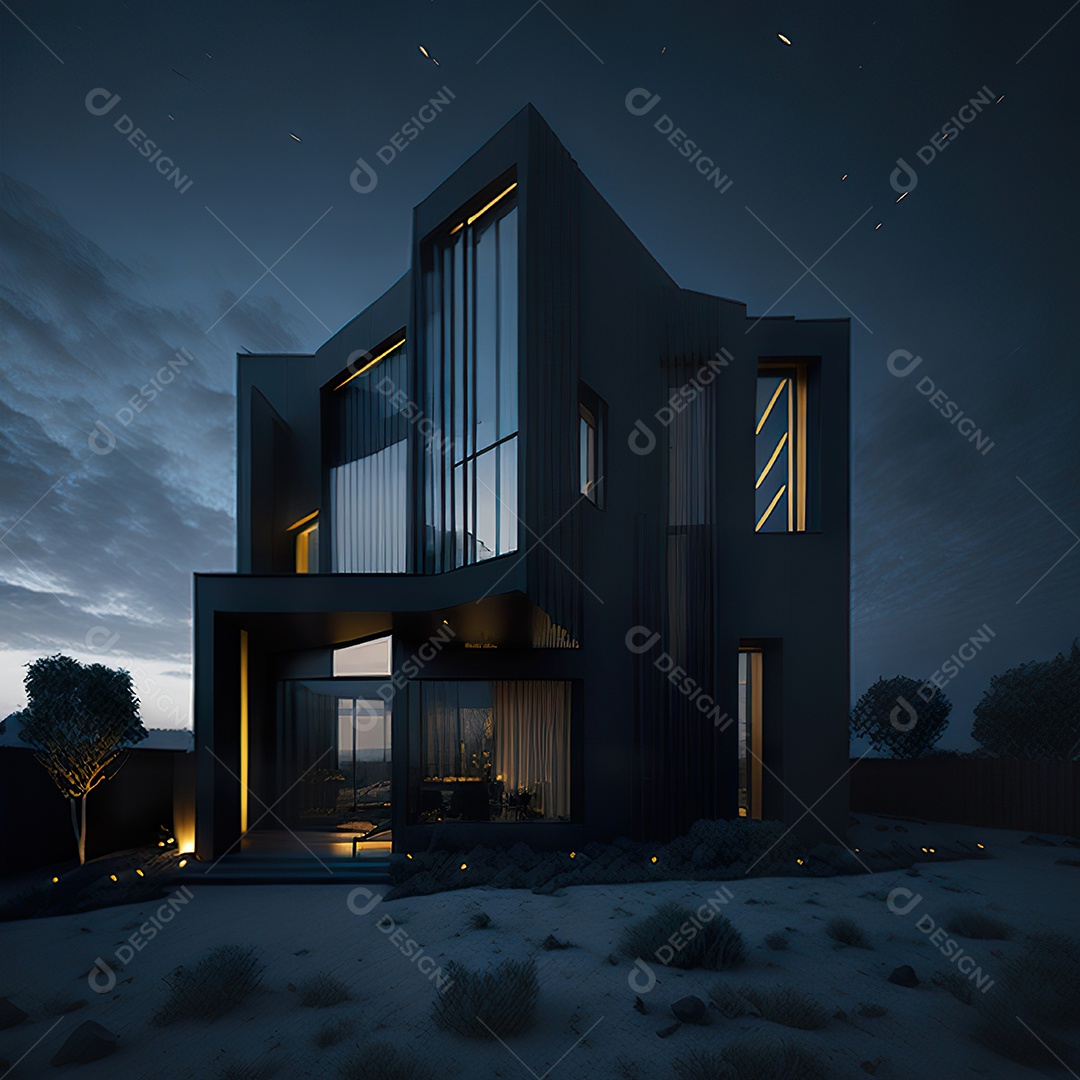 Casa preta com detalhes dourados com estilo moderno