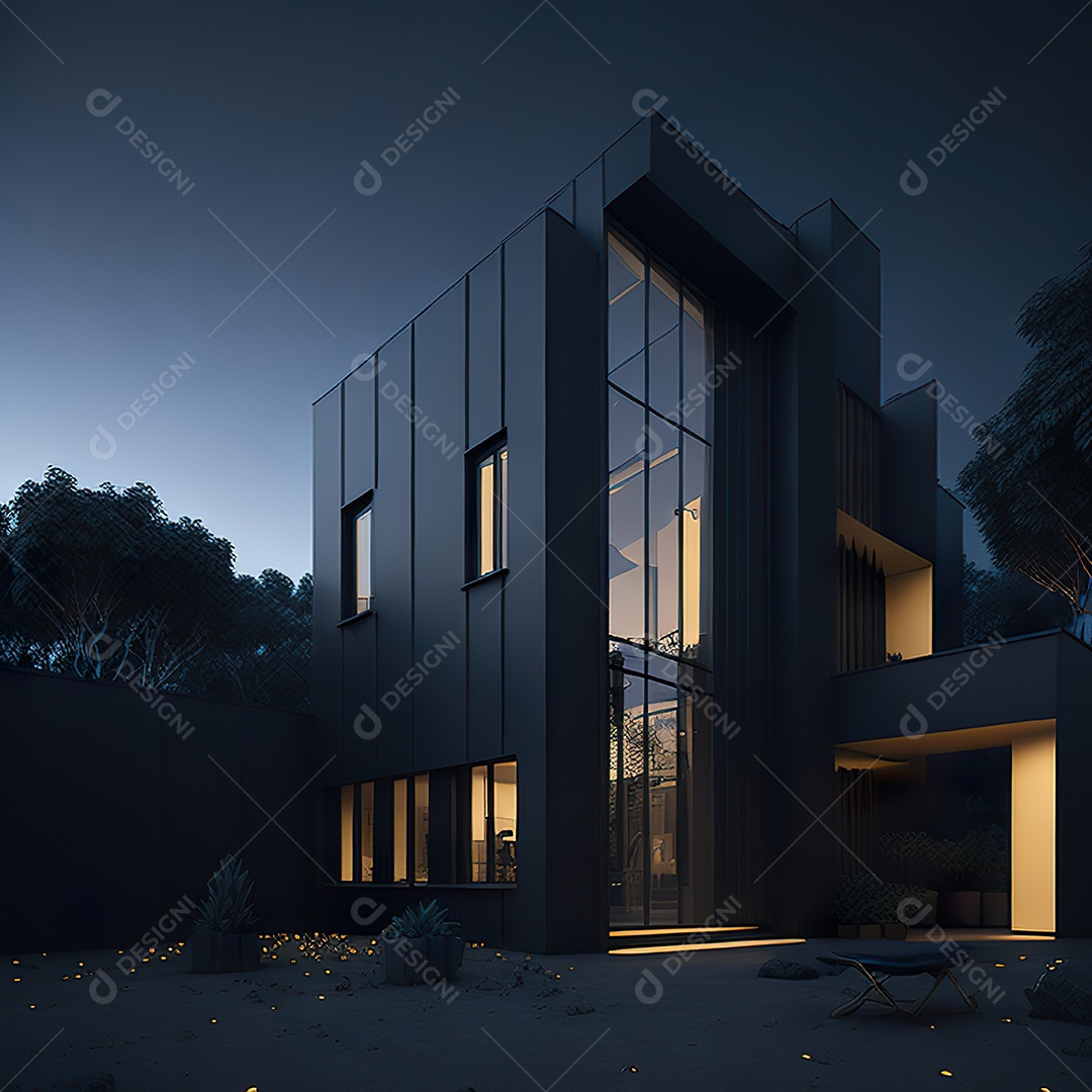 Casa preta com detalhes dourados com estilo moderno