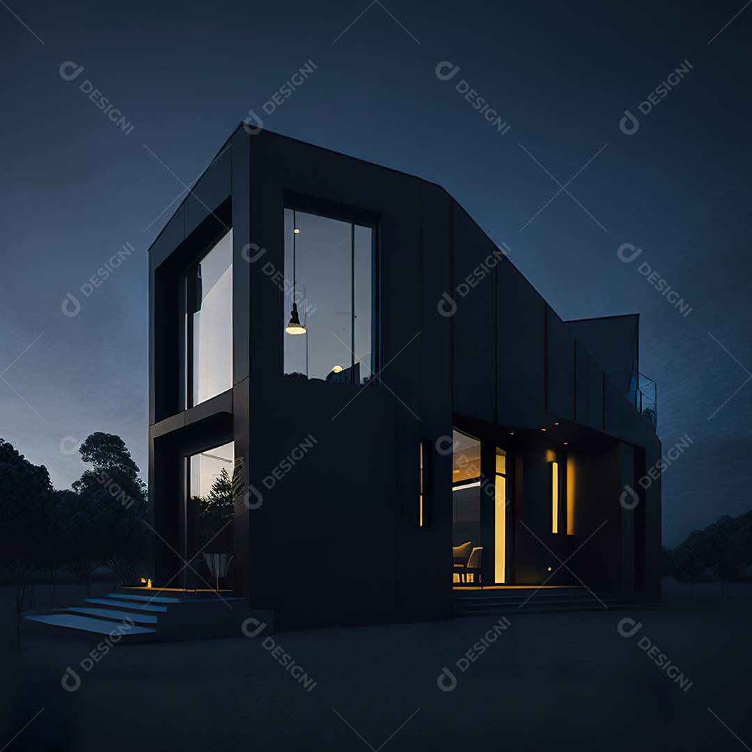 Casa preta com detalhes dourados com estilo moderno