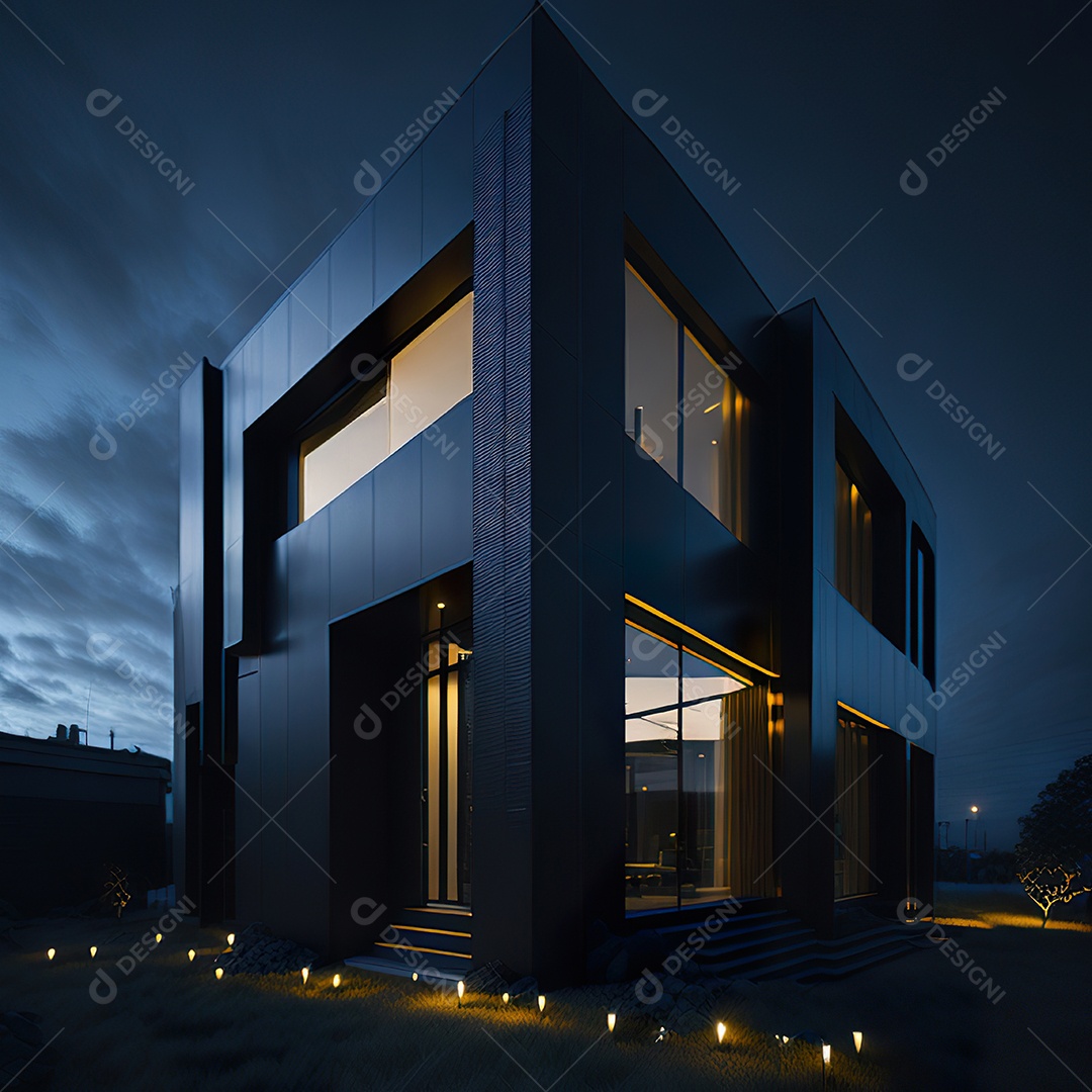 Casa preta com detalhes dourados com estilo moderno