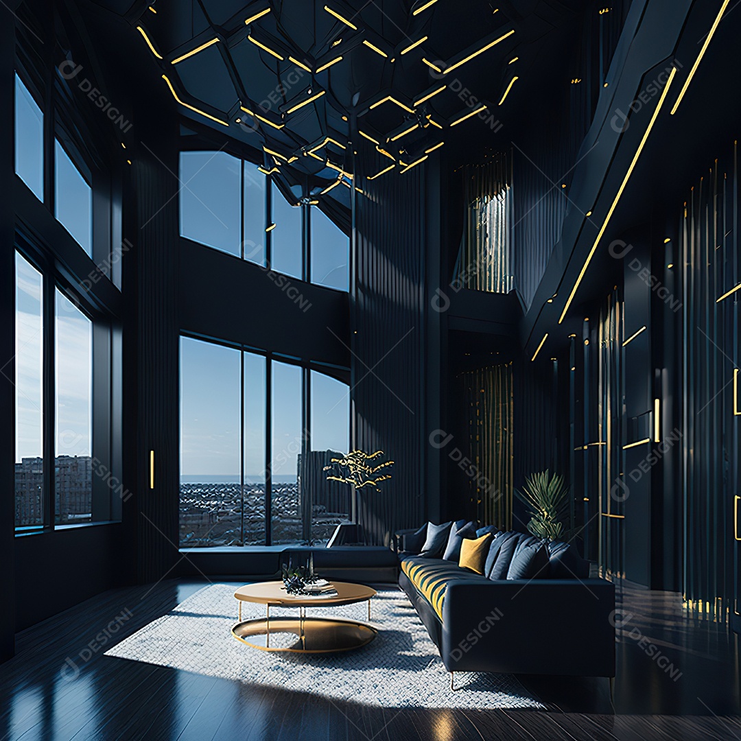 Casa preta com detalhes dourados com estilo moderno