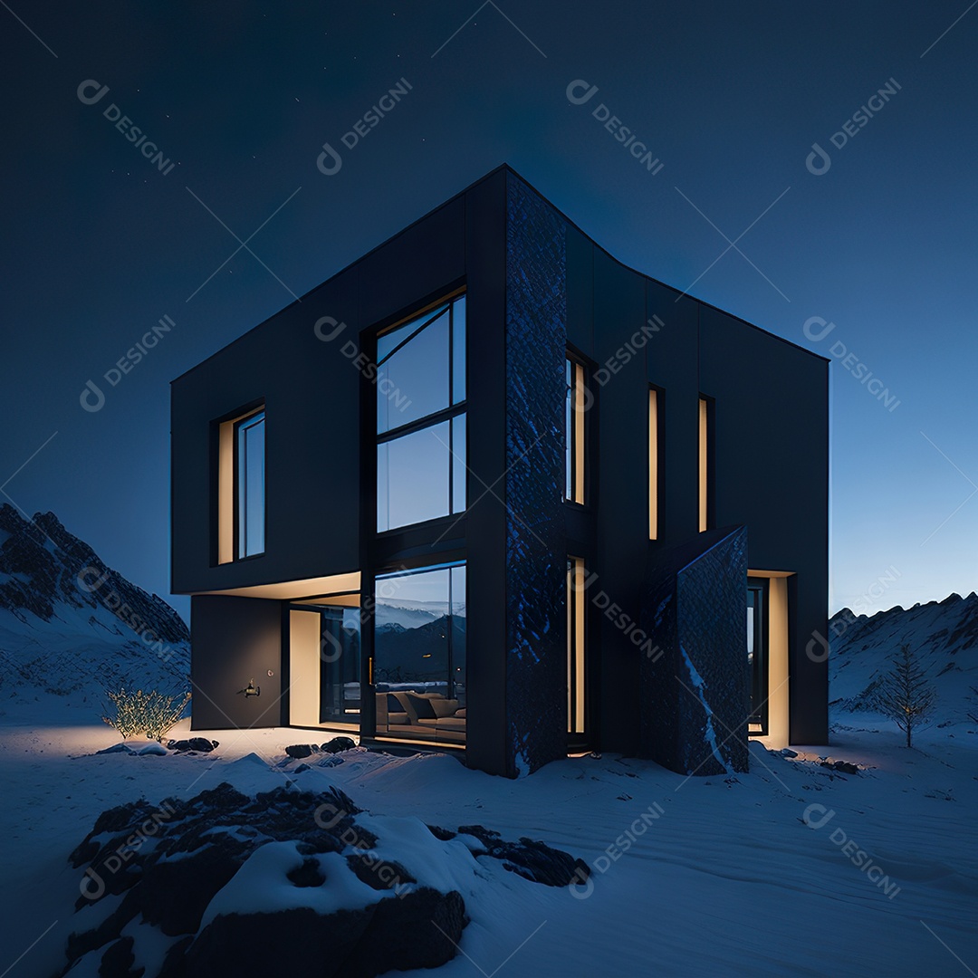 Casa preta com detalhes dourados com estilo moderno