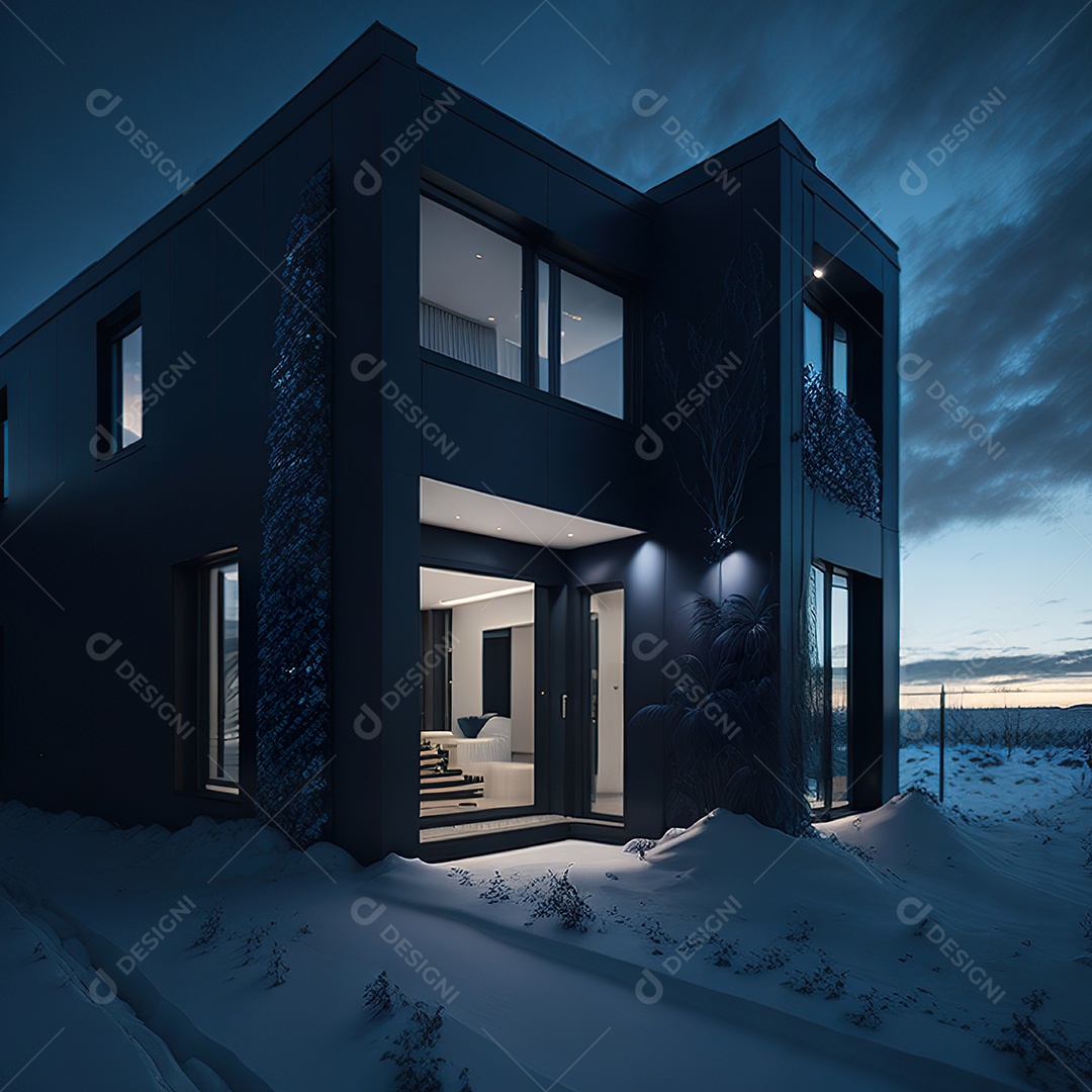 Casa preta com detalhes dourados com estilo moderno