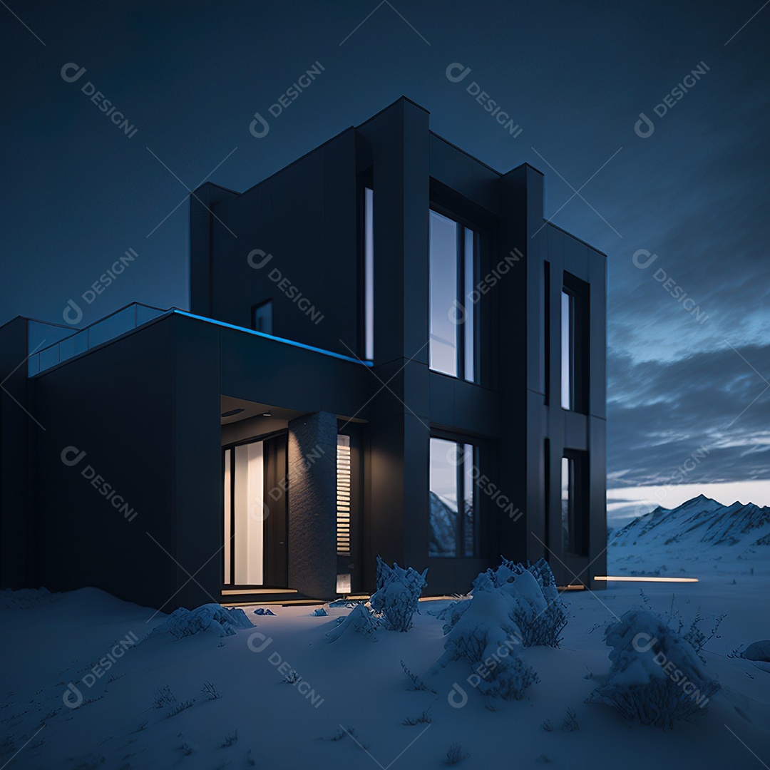 Casa preta com detalhes dourados com estilo moderno