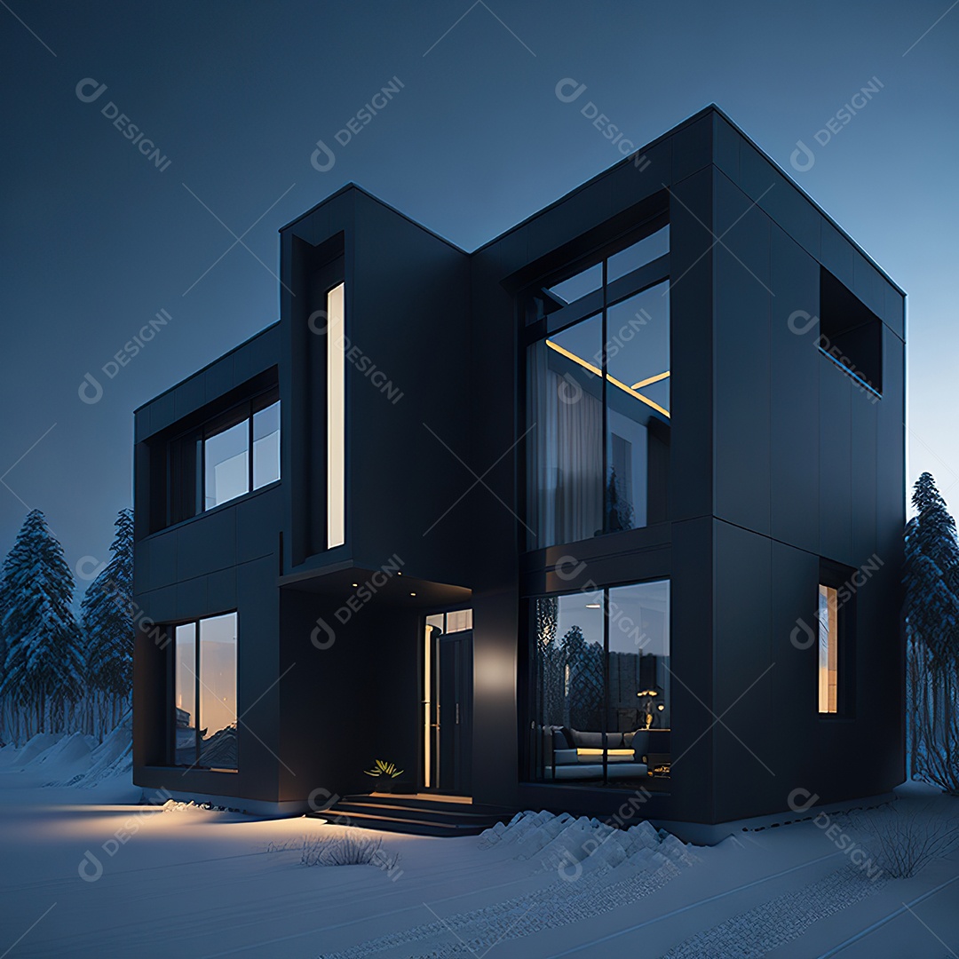 Casa preta com detalhes dourados com estilo moderno