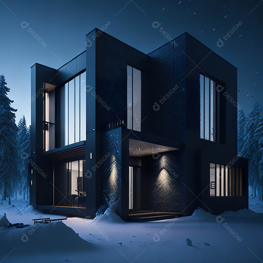 Casa preta com moderno e minimalista