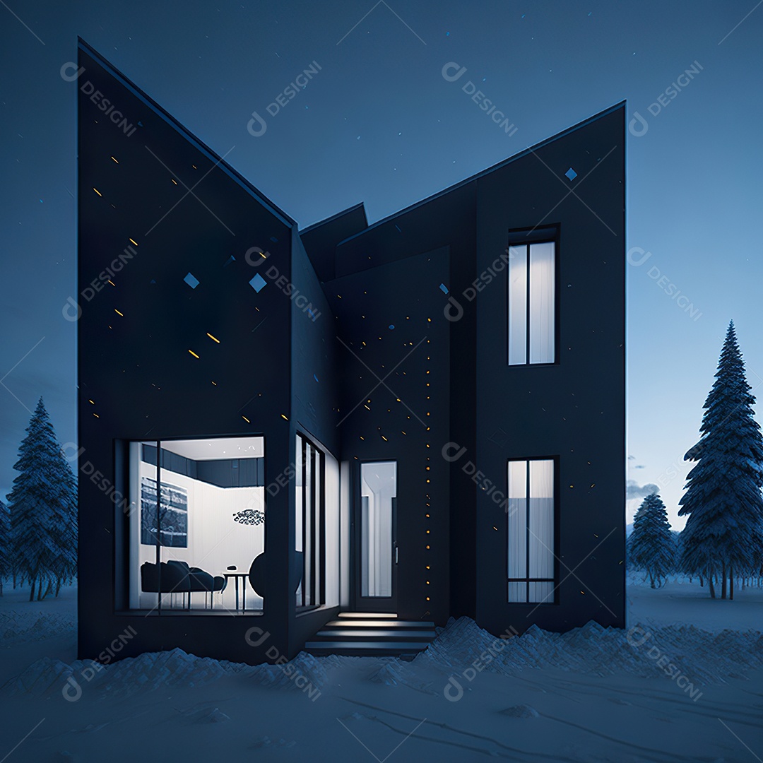 Casa preta com moderno e minimalista