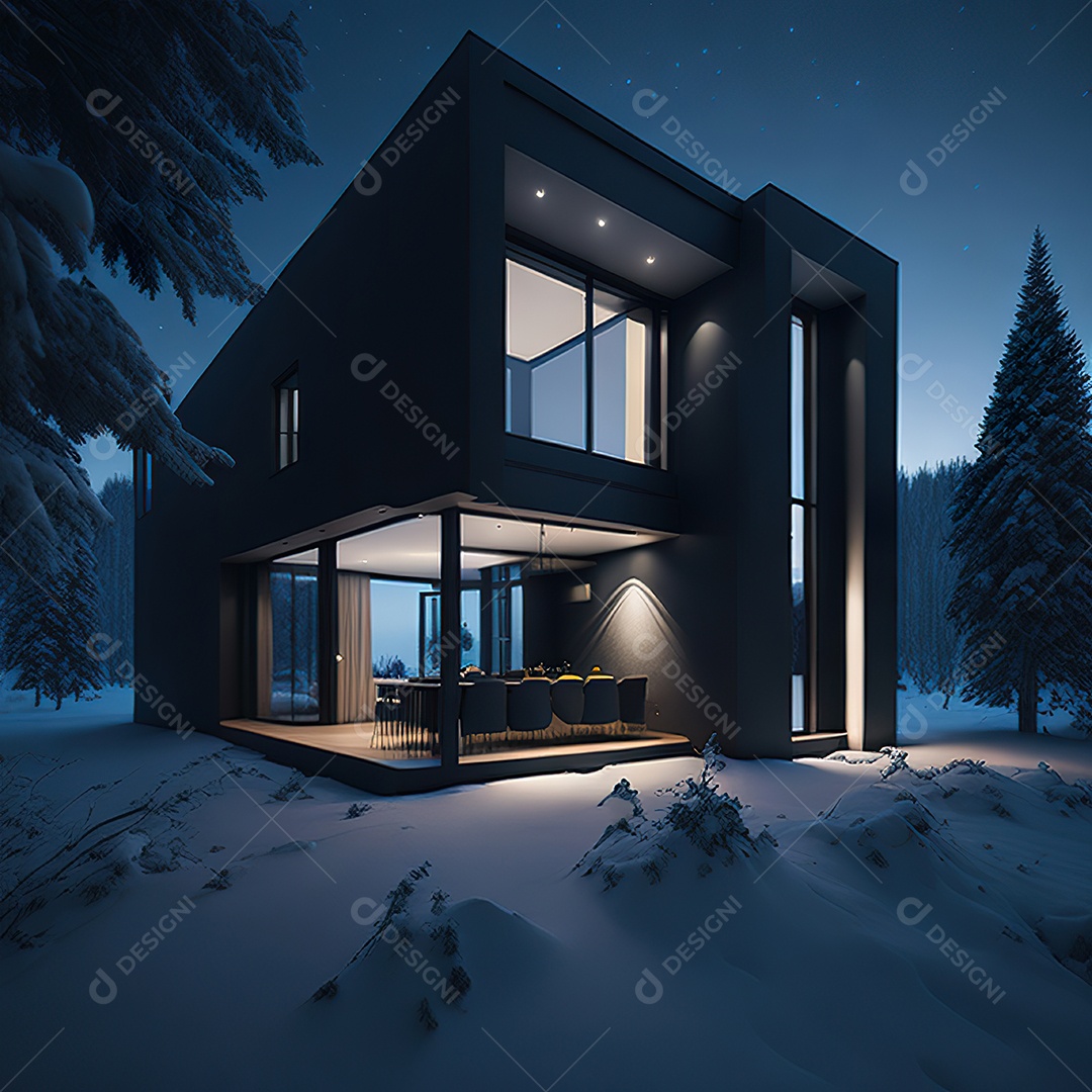 Casa preta com moderno e minimalista