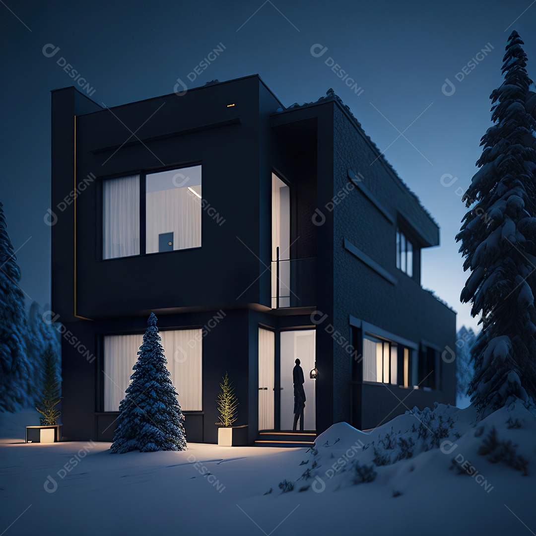 Casa preta com moderno e minimalista