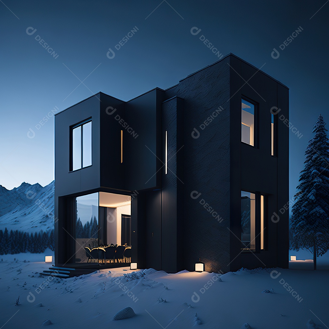 Casa preta com moderno e minimalista