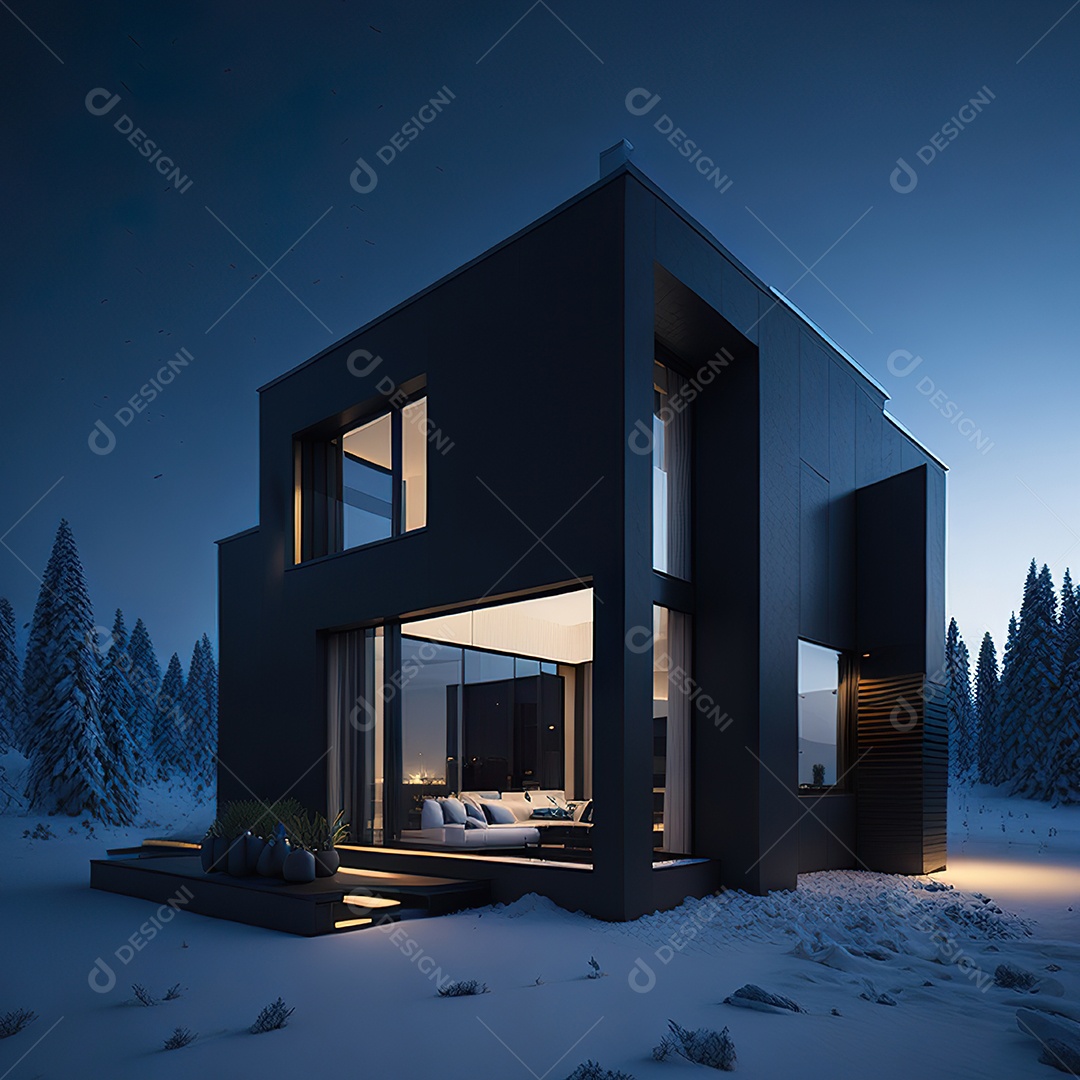 Casa preta com moderno e minimalista