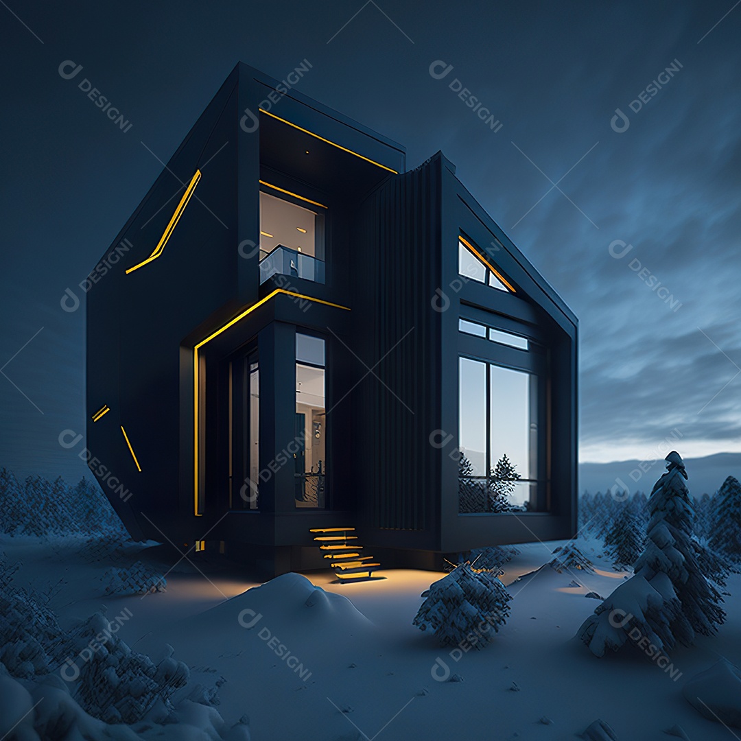 Casa preta com moderno e minimalista