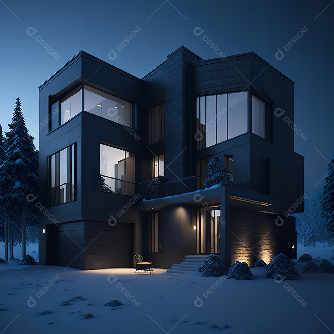 Casa preta com moderno e minimalista