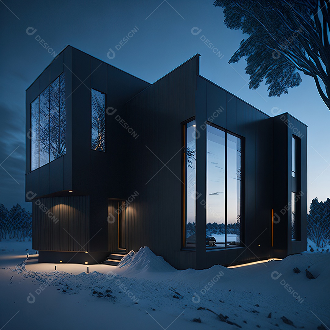 Casa preta com moderno e minimalista