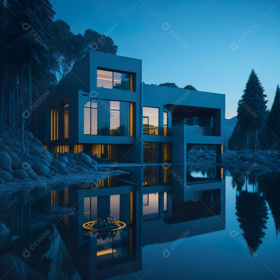 Casa azul com design moderno e minimalista