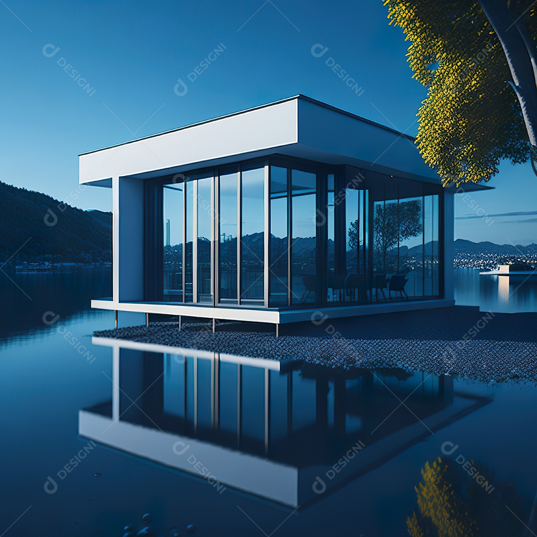 Casa azul com design moderno e minimalista