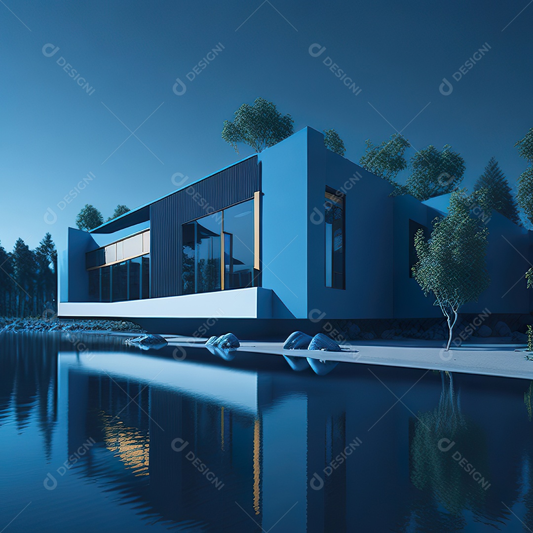 Casa azul com design moderno e minimalista