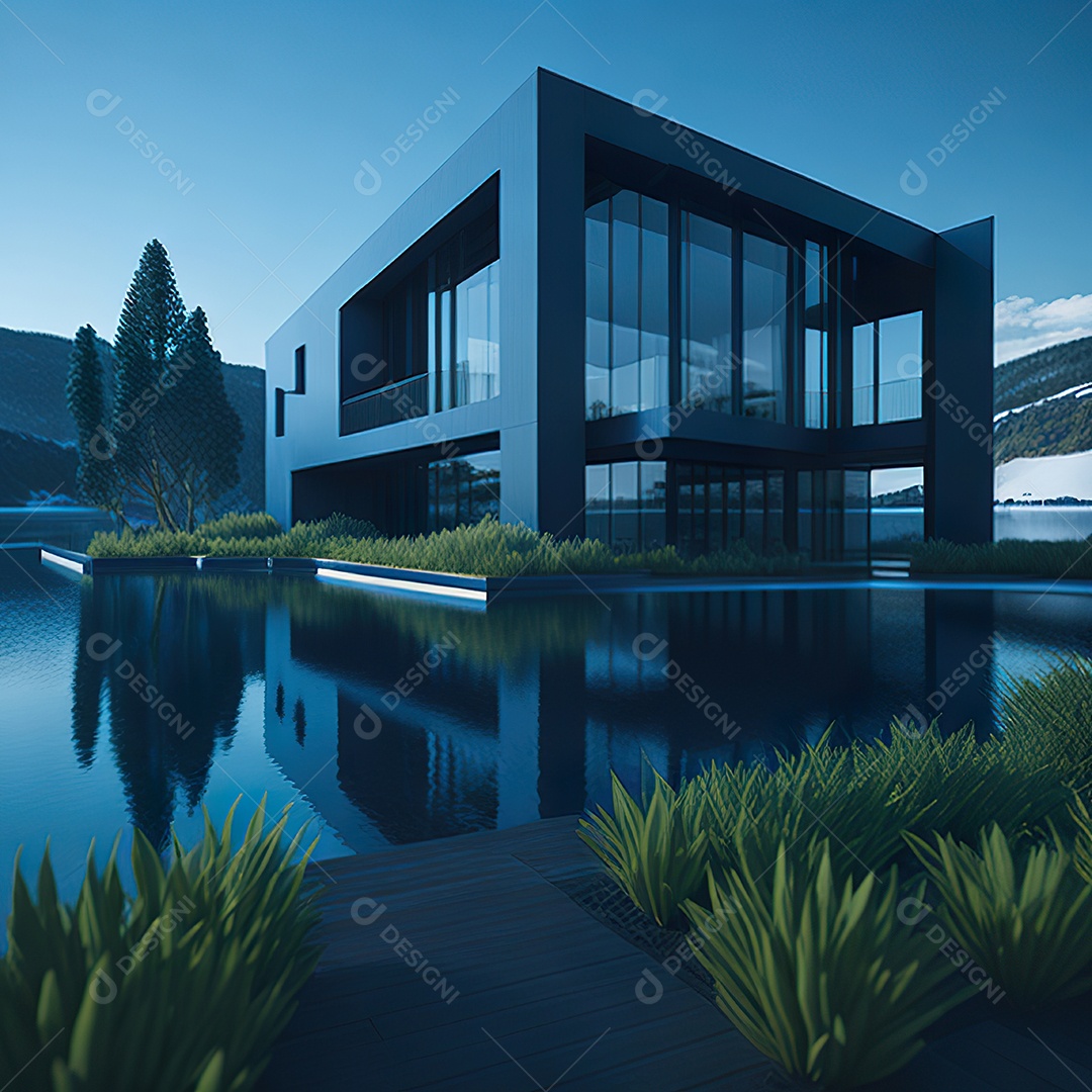 Casa azul com design moderno e minimalista