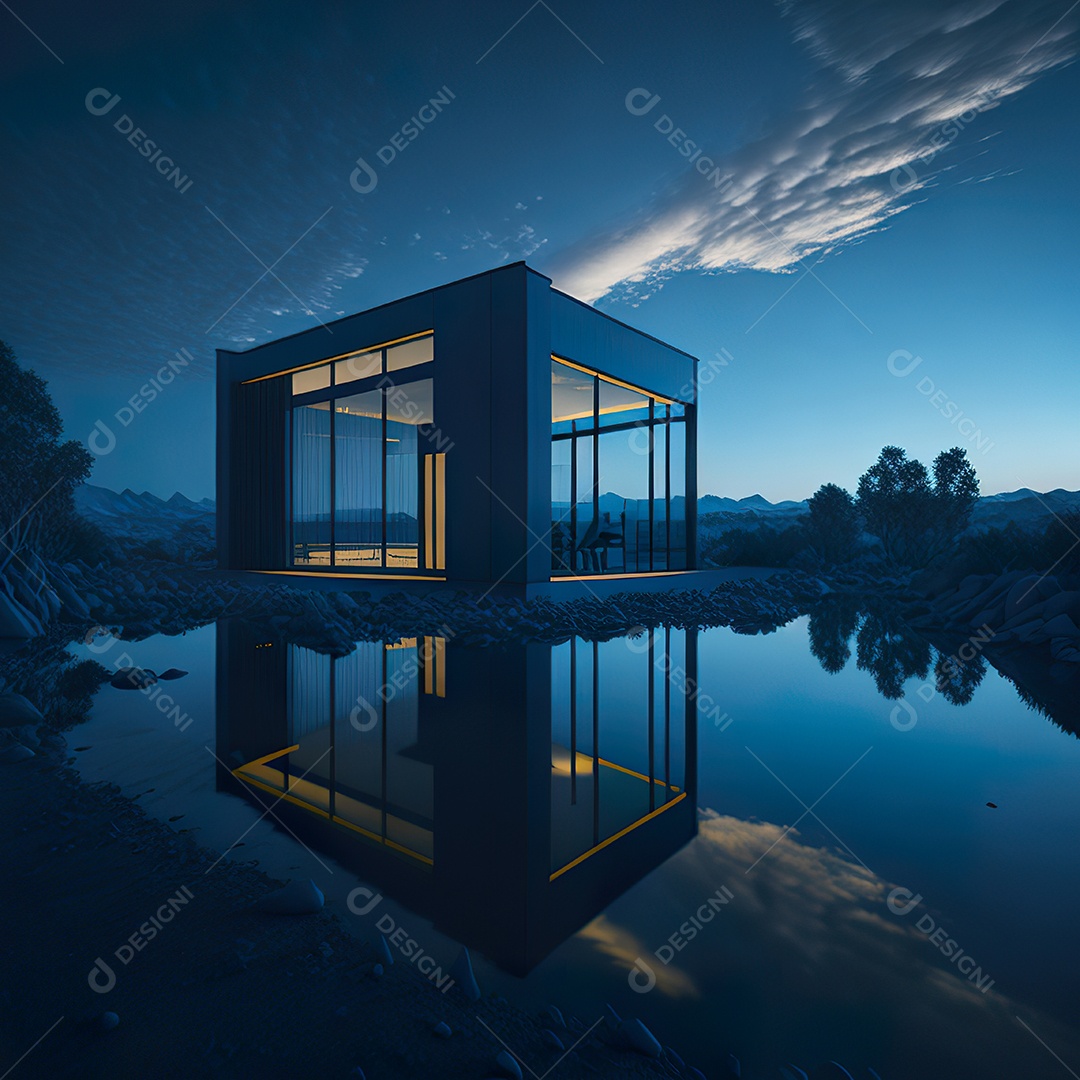 Casa azul com design moderno e minimalista