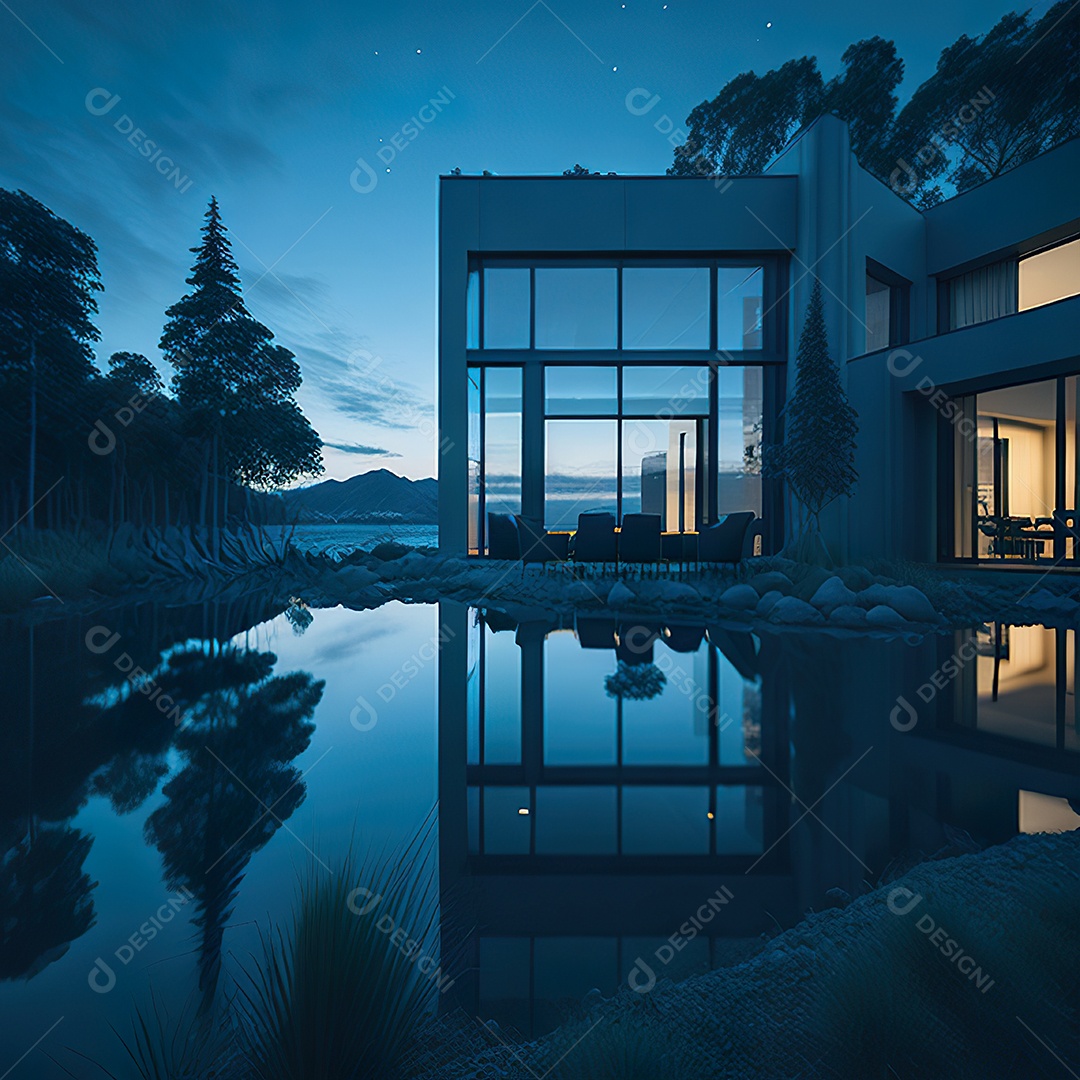 Casa azul com design moderno e minimalista