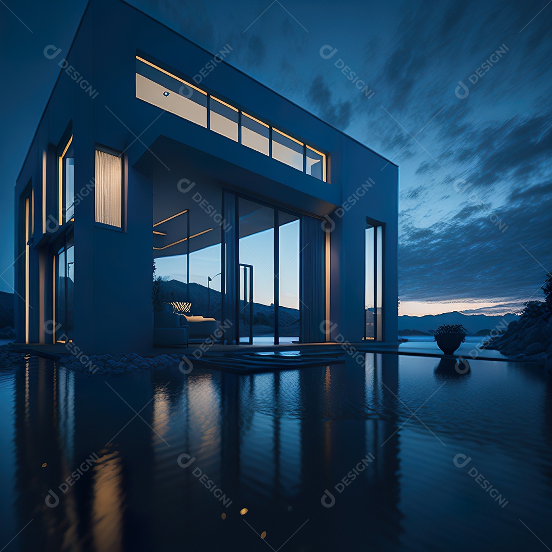 Casa azul com design moderno e minimalista