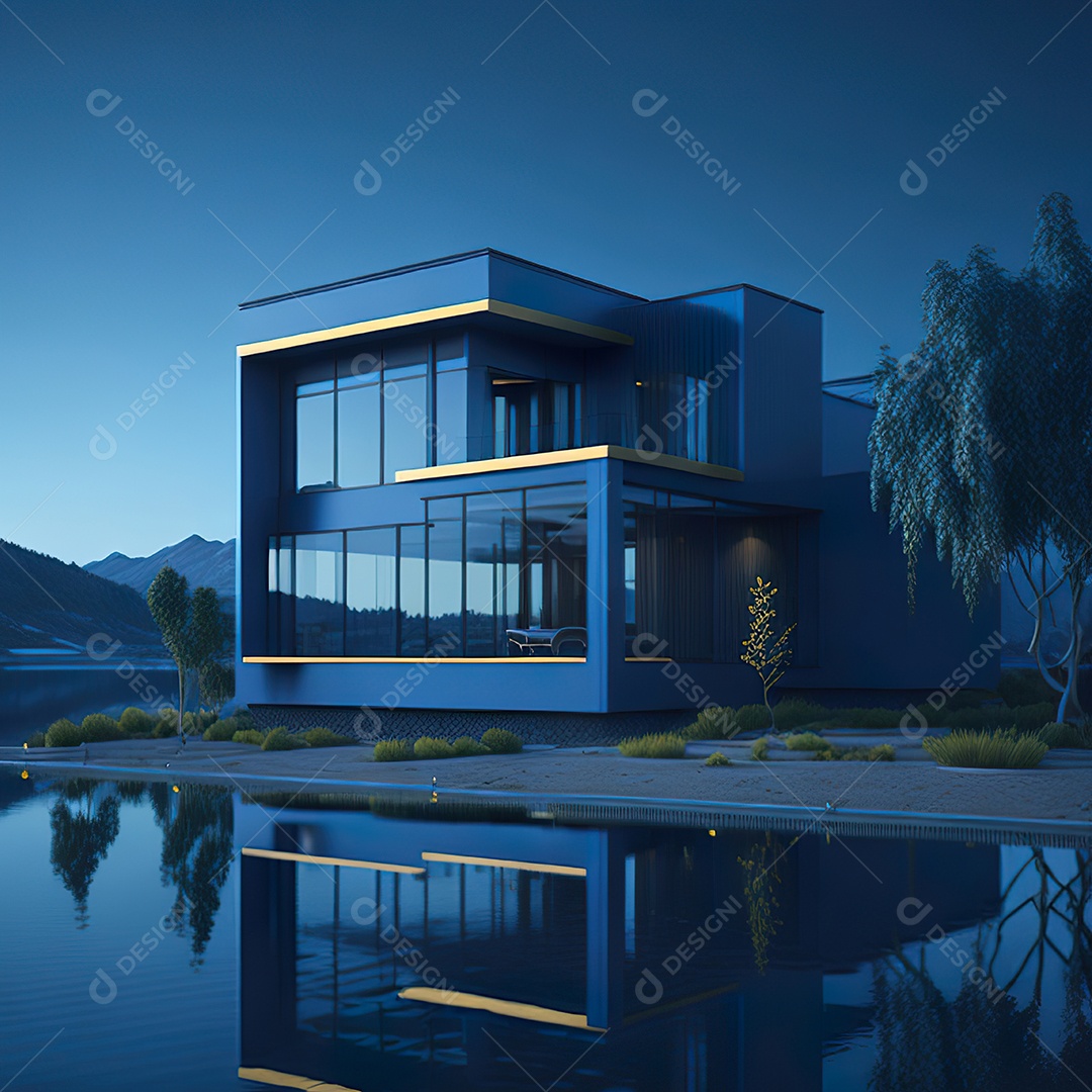 Casa azul com design moderno e minimalista