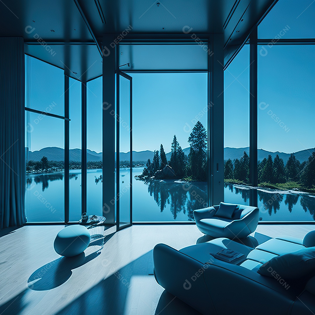 Casa azul com design moderno e minimalista