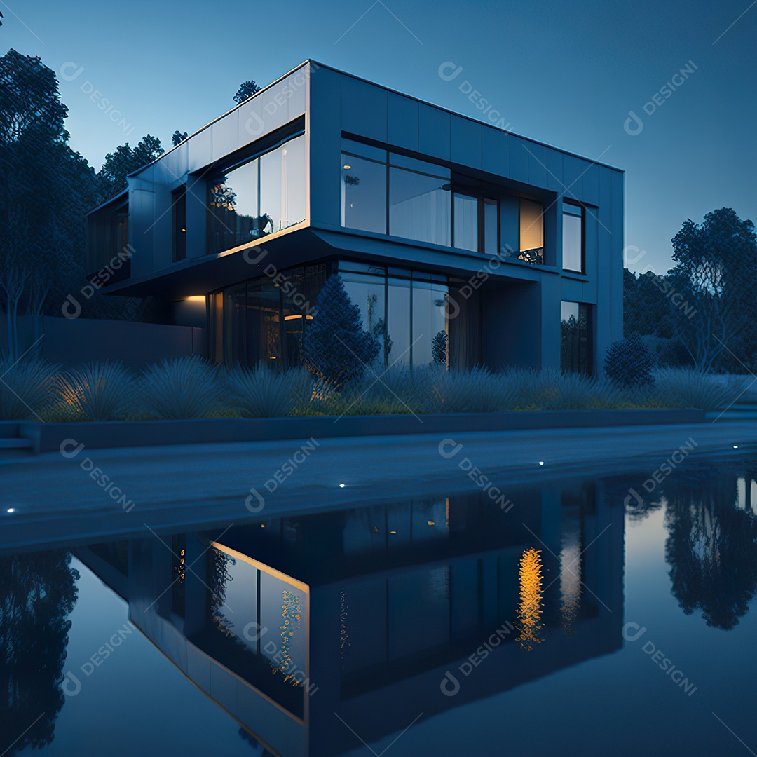 Casa azul com design moderno e minimalista