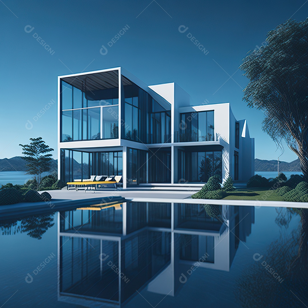 Casa azul com design moderno e minimalista