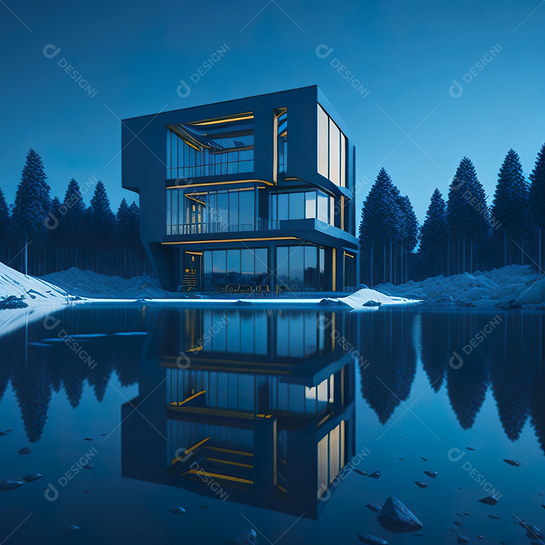 Casa azul com design moderno e minimalista