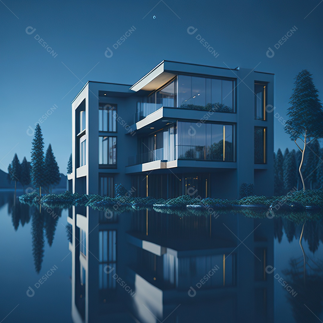 Casa azul com design moderno e minimalista