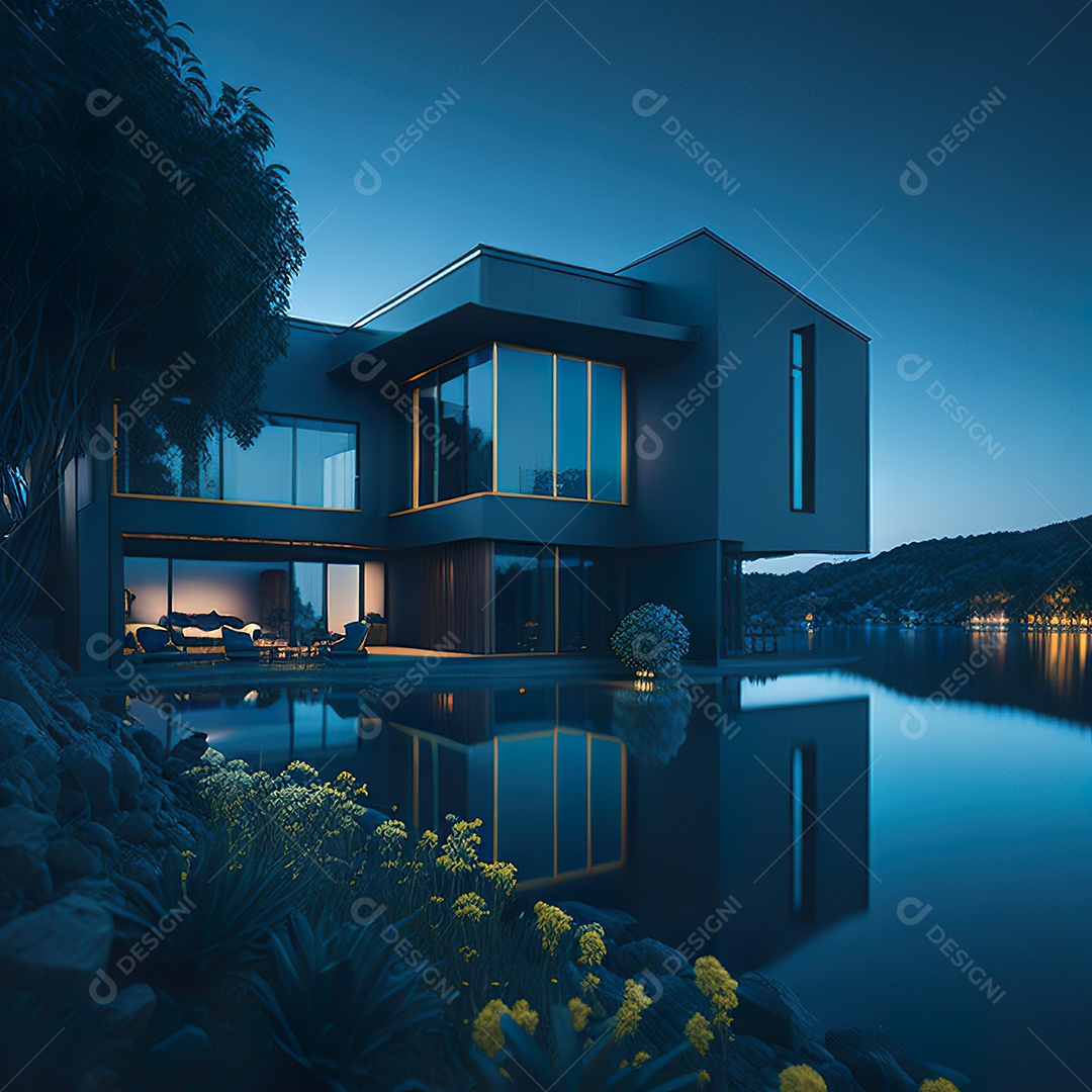 Casa azul com design moderno e minimalista