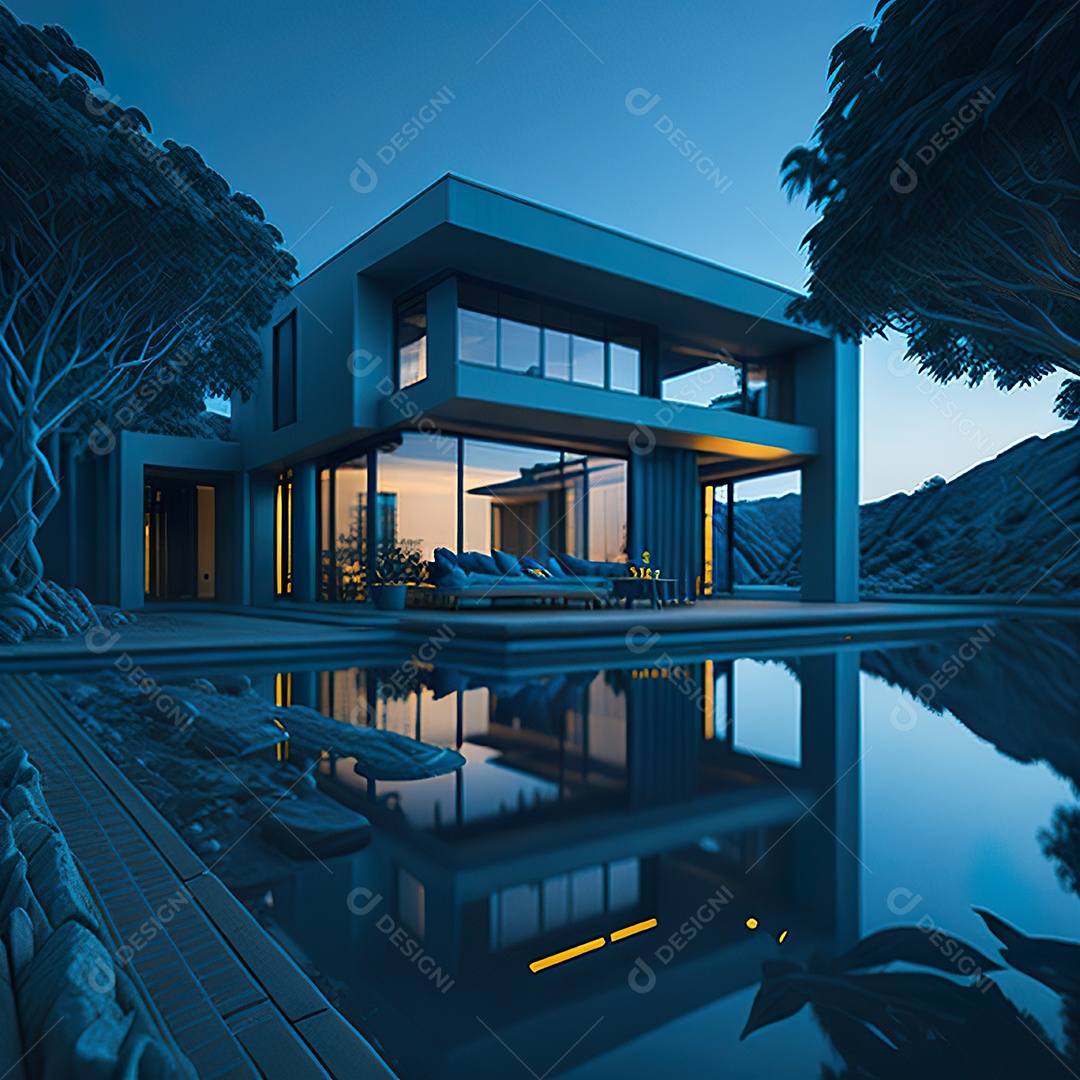 Casa azul com design moderno e minimalista