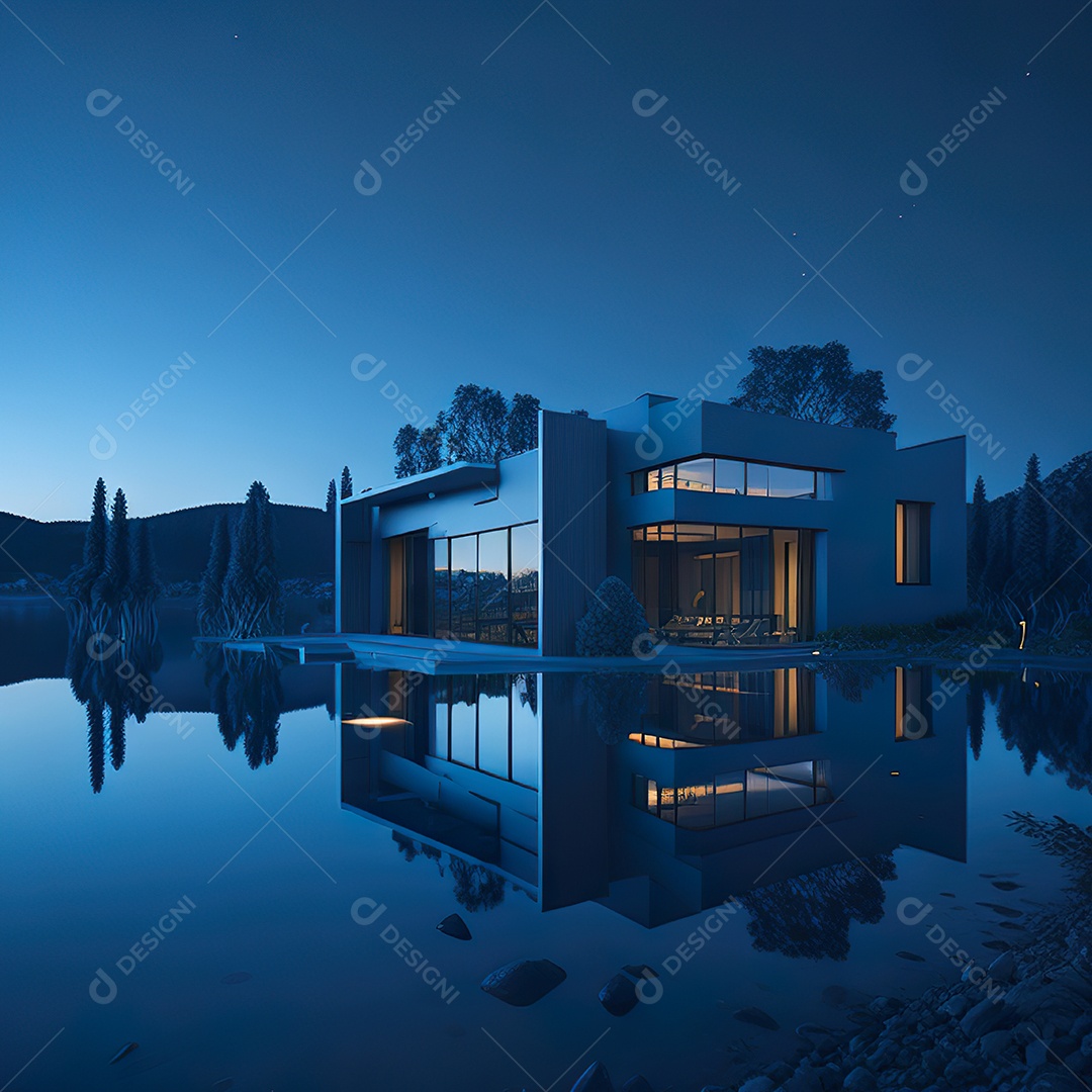 Casa azul com design moderno e minimalista