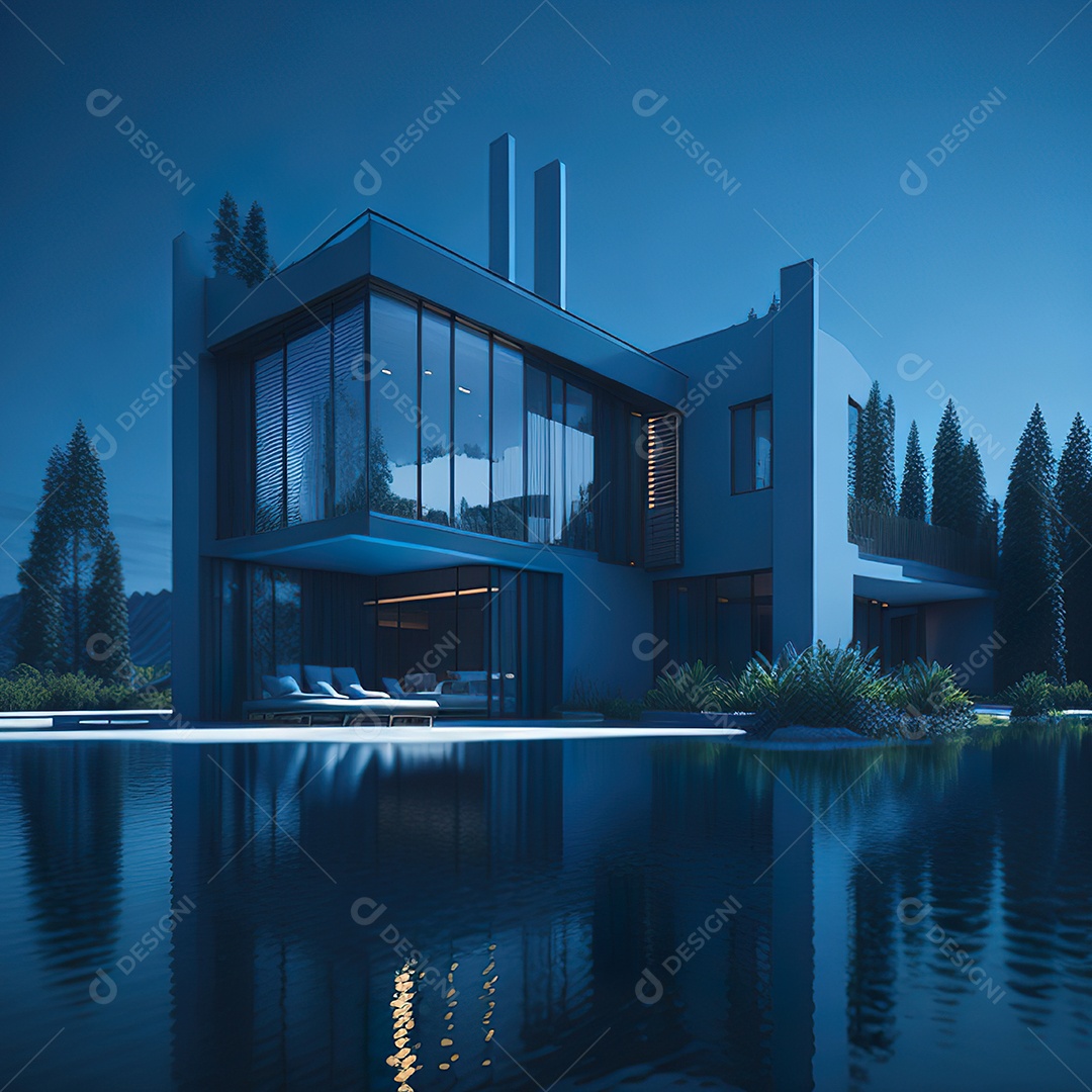 Casa azul com design moderno e minimalista