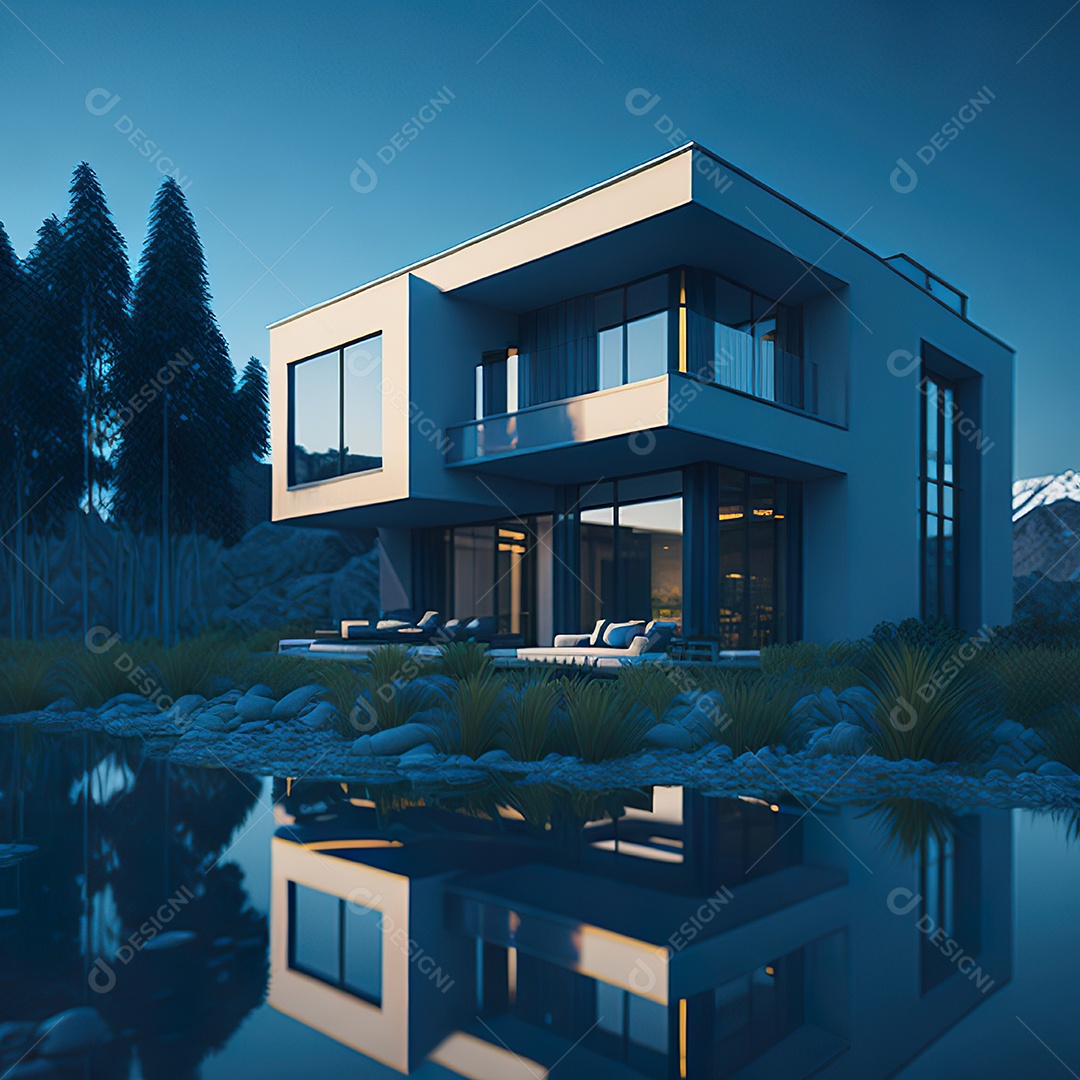 Casa azul com design moderno e minimalista