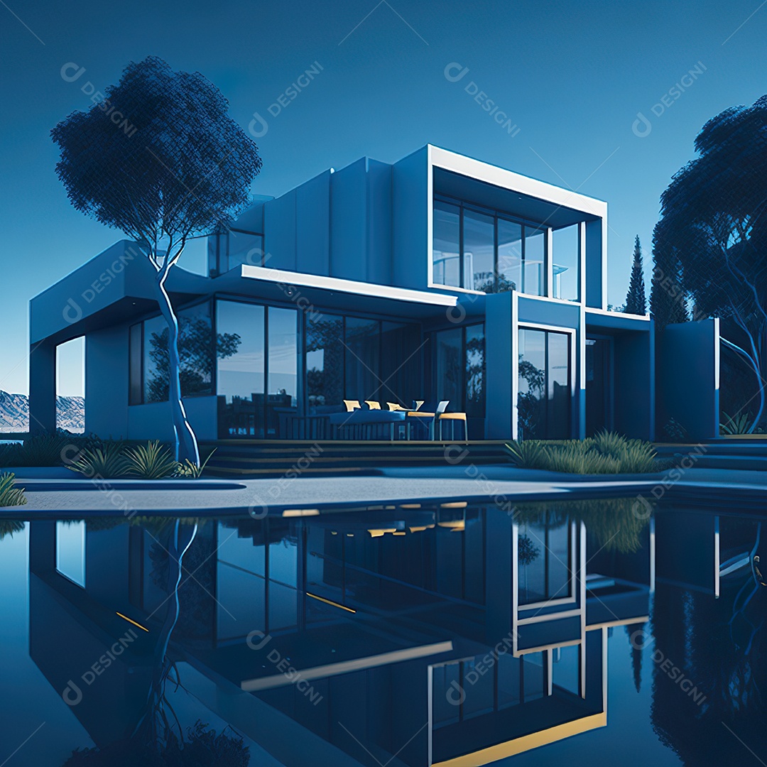 Casa azul com design moderno e minimalista