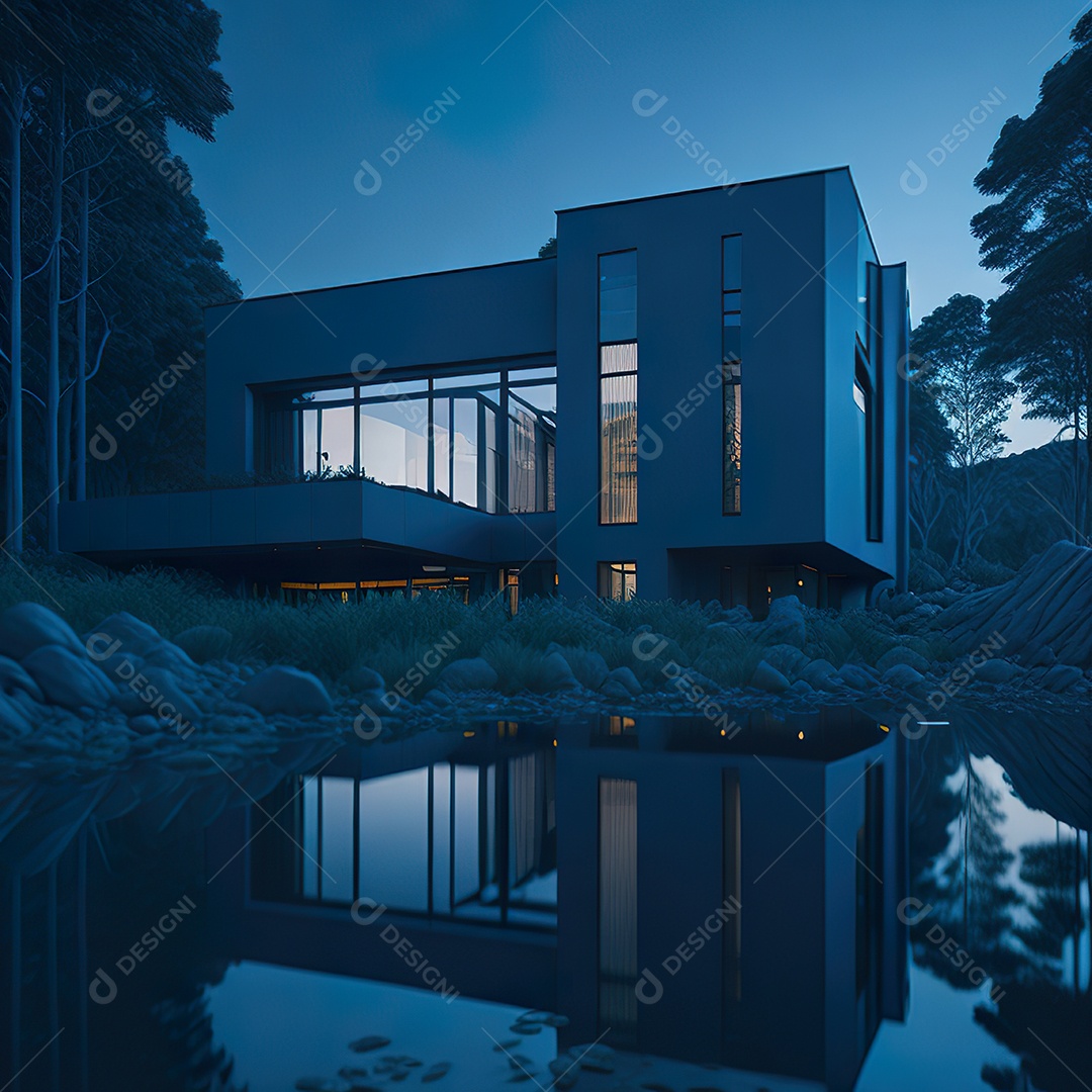 Casa azul com design moderno e minimalista