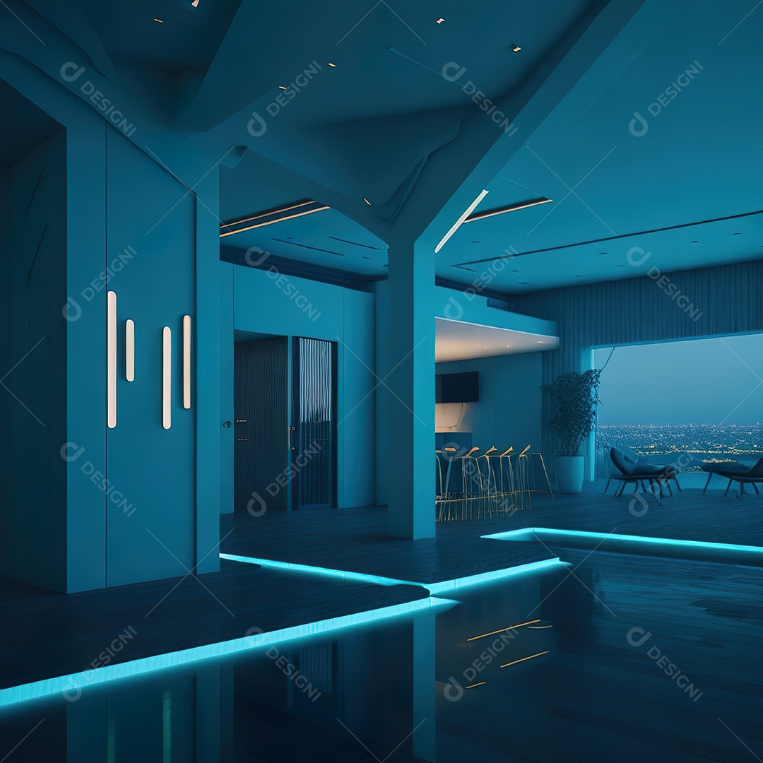 Casa ciano com design moderno e minimalista