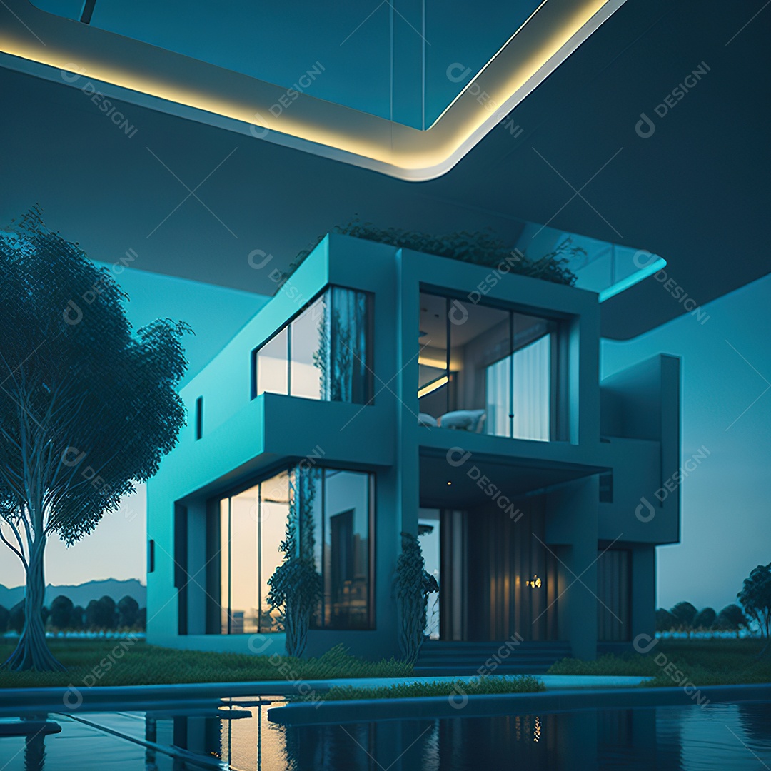 Casa ciano com design moderno e minimalista