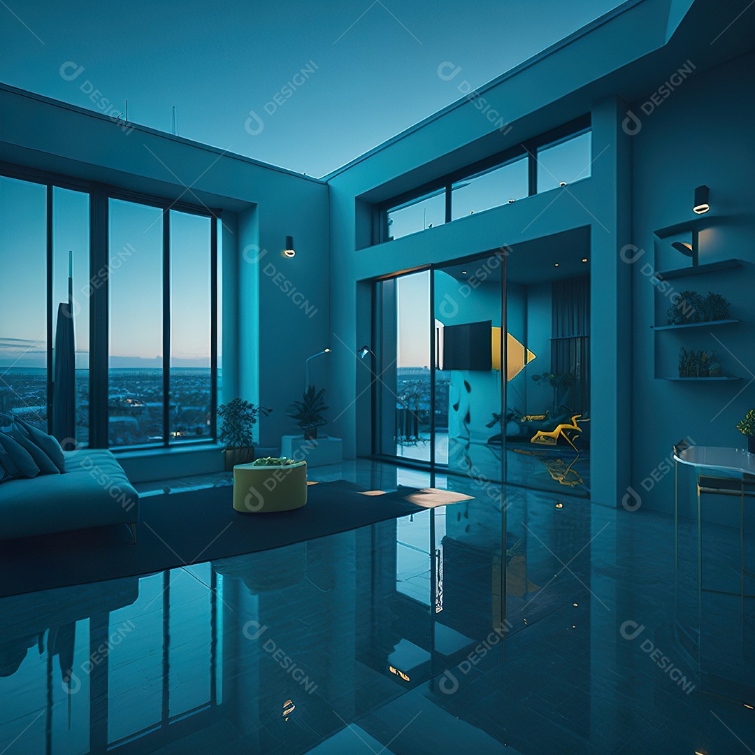 Casa ciano com design moderno e minimalista