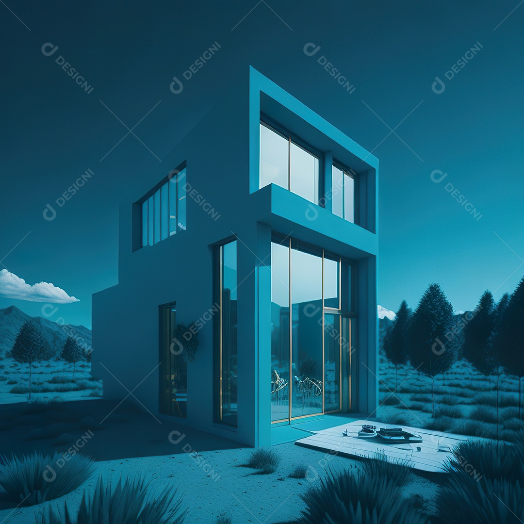 Casa ciano com design moderno e minimalista