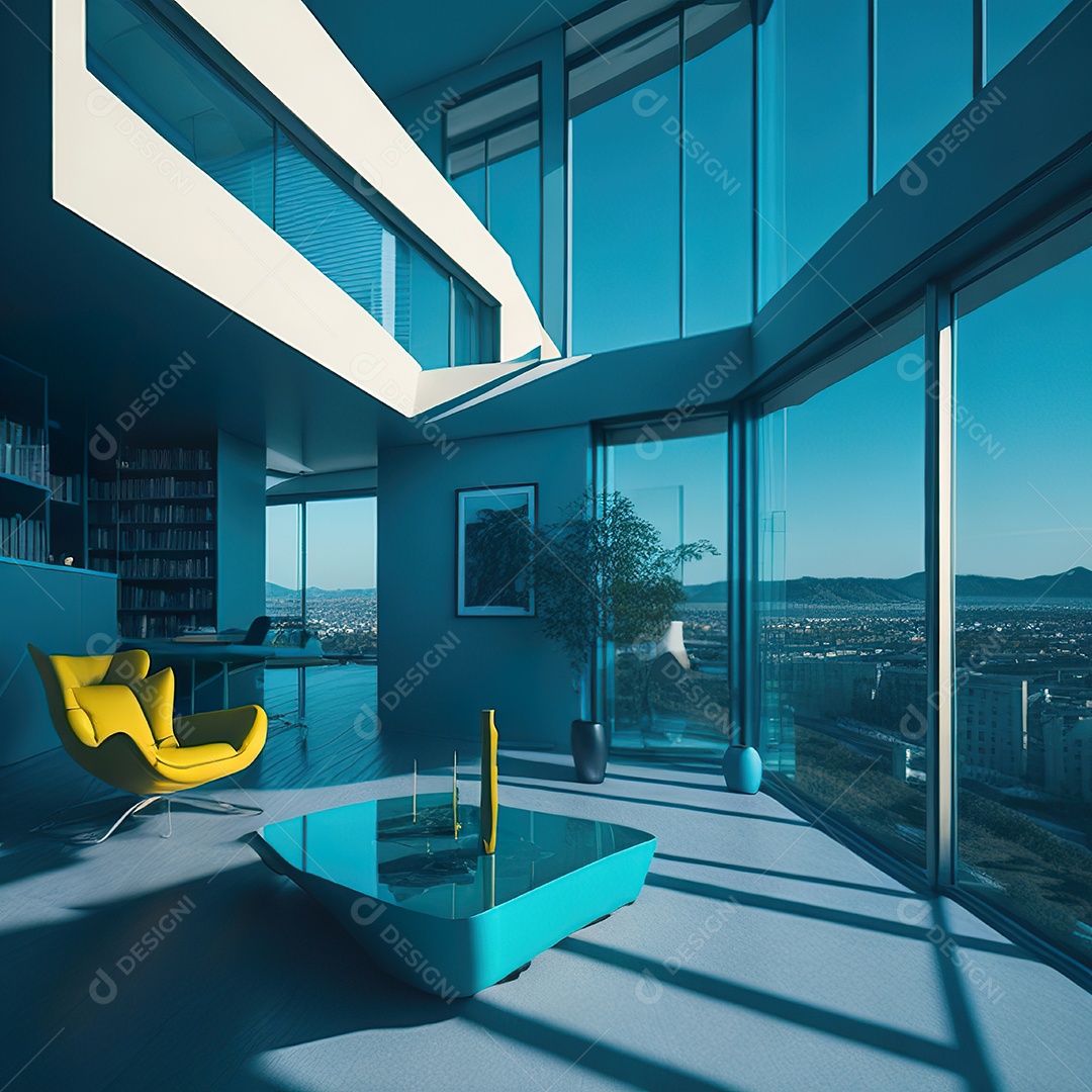 Casa ciano com design moderno e minimalista