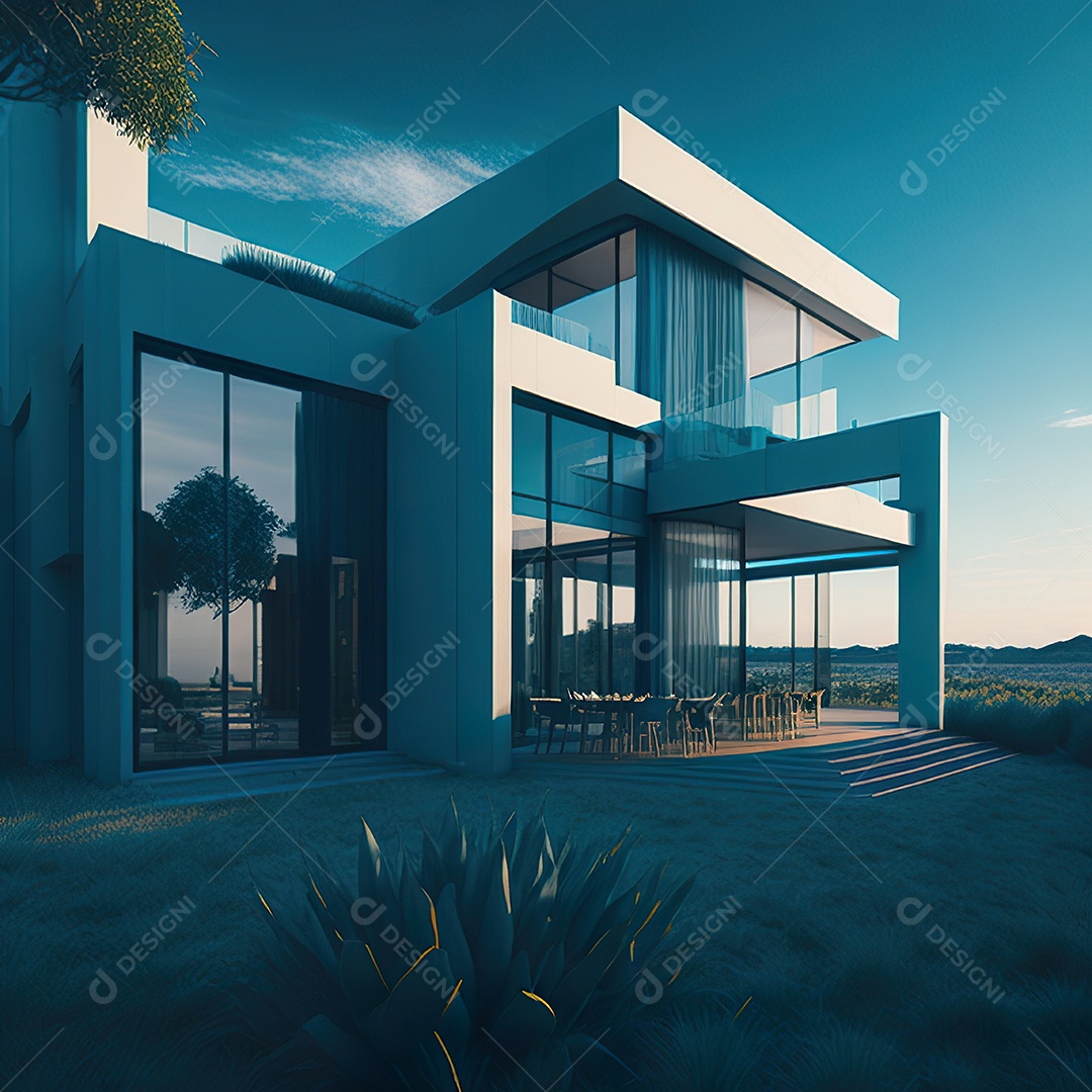 Casa ciano com design moderno e minimalista